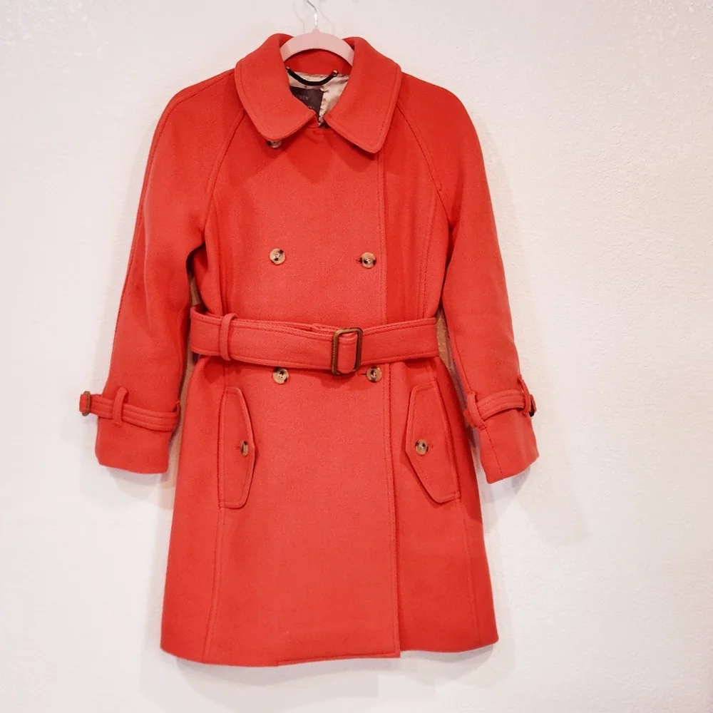 J Crew by Nello GaroItalian Stadium Cloth Woolknee Length Pea Coat Sz 4
